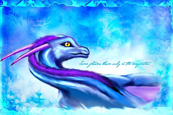 Голубой дракон с фиолетовой гривой