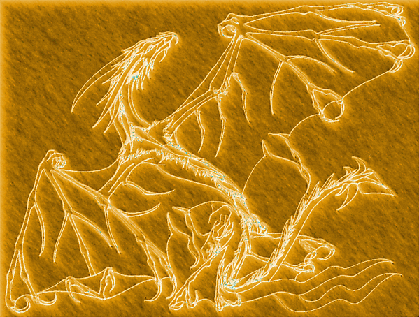 Рисунок дракона на золотистом песке