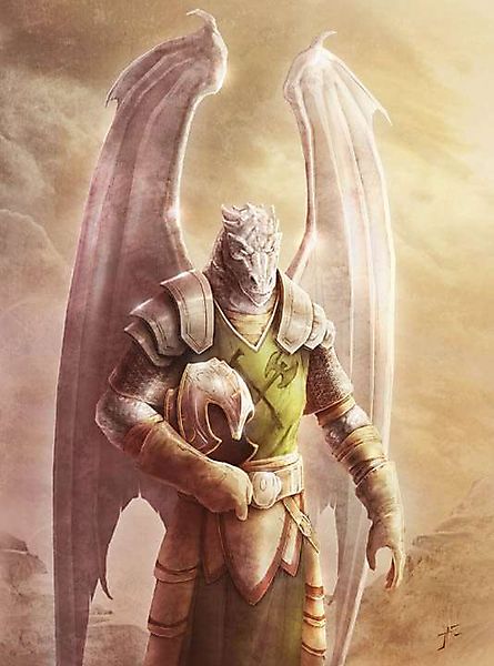 Благородный дракон-рыцарь с непокрытой головой