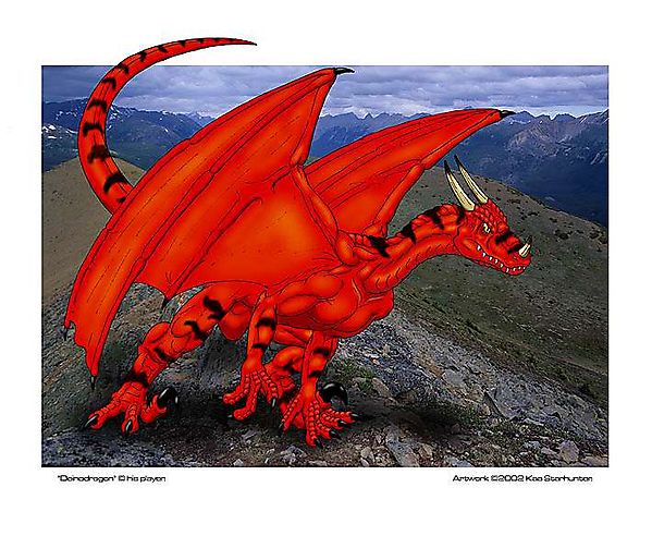 Красный монстр гуляет по каменистой долине