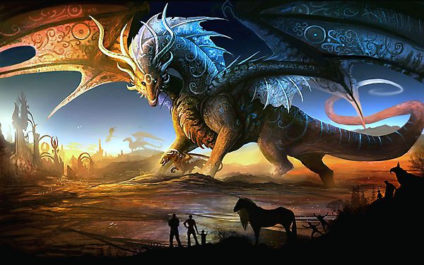 Огромный волшебный дракон в рунах