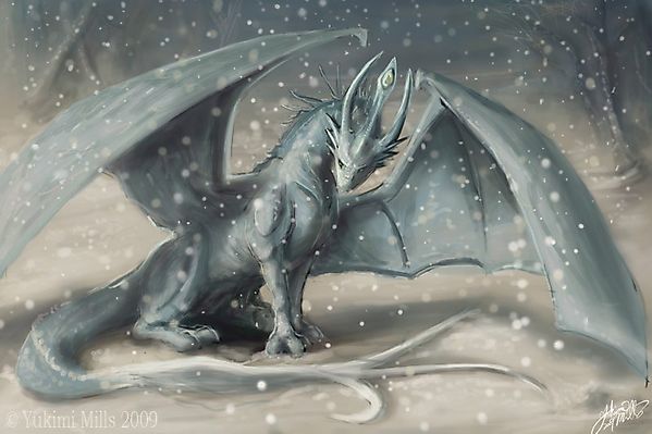 Красивый дракон и снегопад