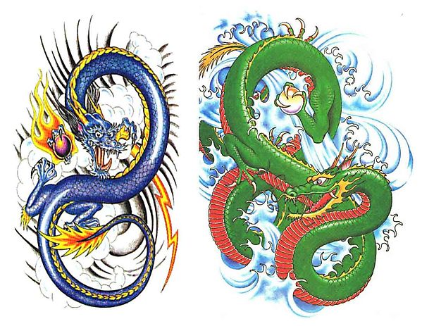 Две татушки с драконами, владеющими шарами бессмертия