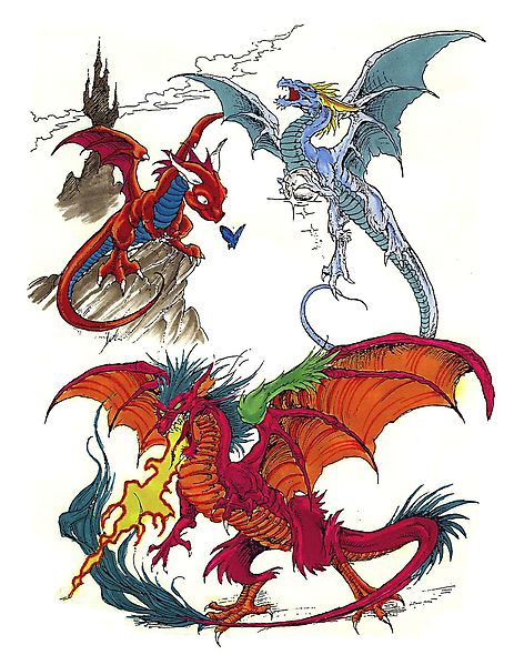 Три тату с тремя разными драконами