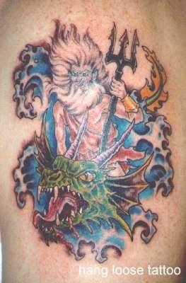 Татуировка короля Нептуна верхом на драконе