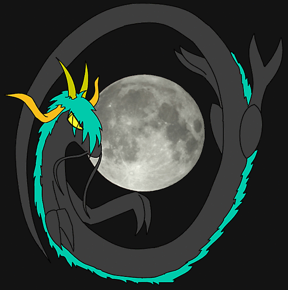 Рисованный дракон летает в луную ночь