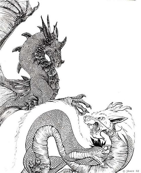 Седой дракон проигрывает драку молодому противнику