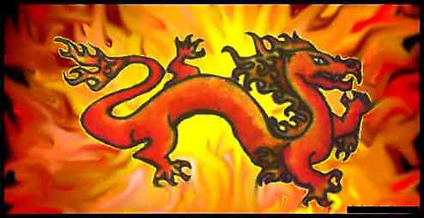 Рисованный дракон в пламенных бликах