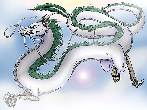 Белый дракон, летящий в небе