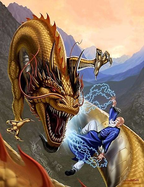 Монах Шао-линя сражается с драконом