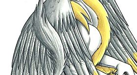 Златогривое существо с огромными крыльями