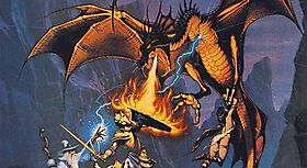 Колдун и рыцарь сражаются против жуткого дракона
