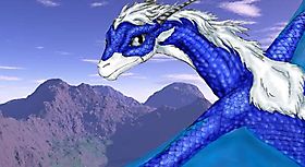 Голубой дракон летит над скалами
