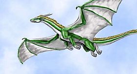 Зелёный дракон в голубом небе