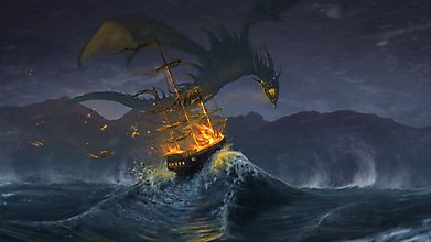 Дракон поджог морской корабль