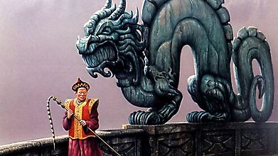 Китайский мандарин и каменное изваяние дракона
