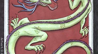 Рисунок дракона на красном полотнище