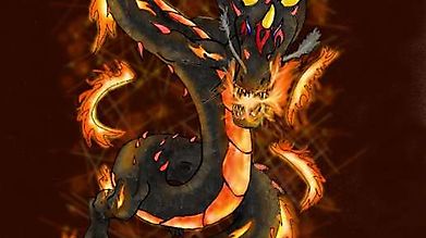 Змие-дракон среди пламенных бликов
