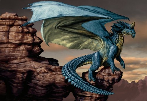 синий дракон на скале